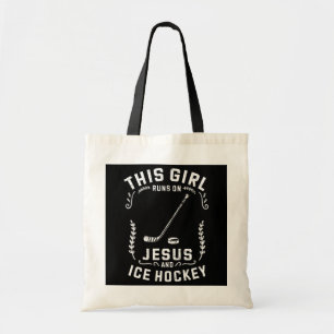 Christian This Girl Runs On Jesus And Ice Hockey  Tote Bag