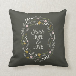 Christian Throw Pillow Quote Faith Hope Love Bible