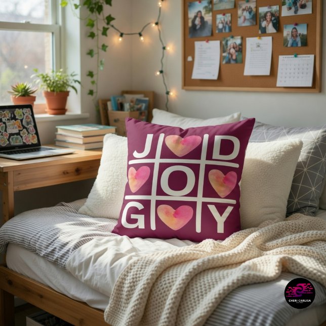 Christian Tic Tac Toe Joy God Hearts Cushion (Dorm vibes just got an upgrade. Joy, faith, and cozy energy.)