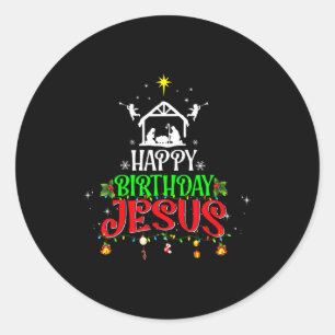 Christian Tree Christmas Happy Birthday Jesus Wome Classic Round Sticker
