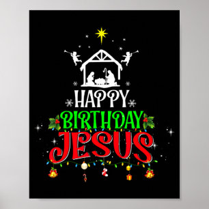 Christian Tree Christmas Happy Birthday Jesus Wome Poster