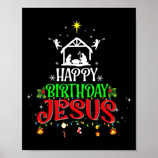Christian Tree Christmas Happy Birthday Jesus Wome Poster (Front)