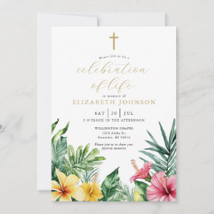Christian Tropical Floral Celebration Of Life Invitation