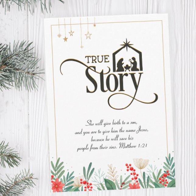 Christian True Story Religious Christmas Card (Christian Christmas Card with Bible Verse)