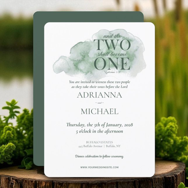 Christian Two Become One Watercolor Teal Green Invitation (Creator Uploaded)