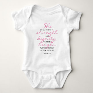 Christian typography. Proverbs 31:25. She laughs. Baby Bodysuit