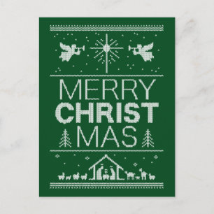 Christian Ugly Christmas Sweater Christ Green Holiday Postcard