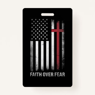 Christian US USA Flag American Christ Faith Over F ID Badge