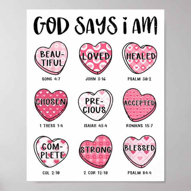 Christian Valentine God Says Bible Verses Hearts F Poster (Front)