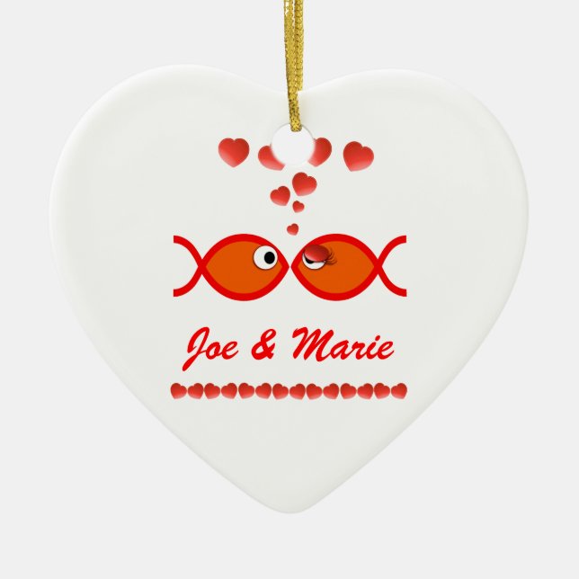 Christian Valentine Symbols - Orange v1 Ceramic Ornament (Front)