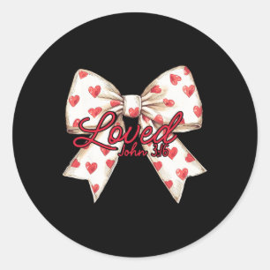 Christian Valentines Day Coquette Bow Heart Loved Classic Round Sticker