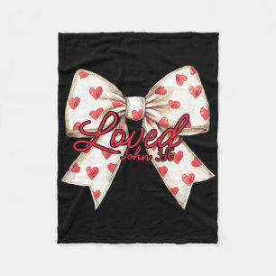 Christian Valentines Day Coquette Bow Heart Loved Fleece Blanket