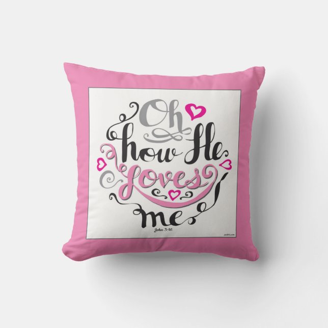 Christian Valentines Day Jesus Loves Me Pink White Cushion (Front)