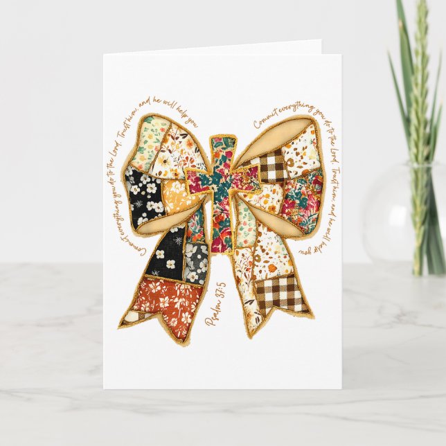 Christian Verse Bible Jesus Coquette Bow Patchwork Card (Front)