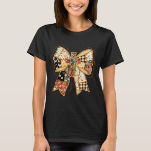 Christian Verse Bible Jesus Coquette Bow Patchwork T-Shirt