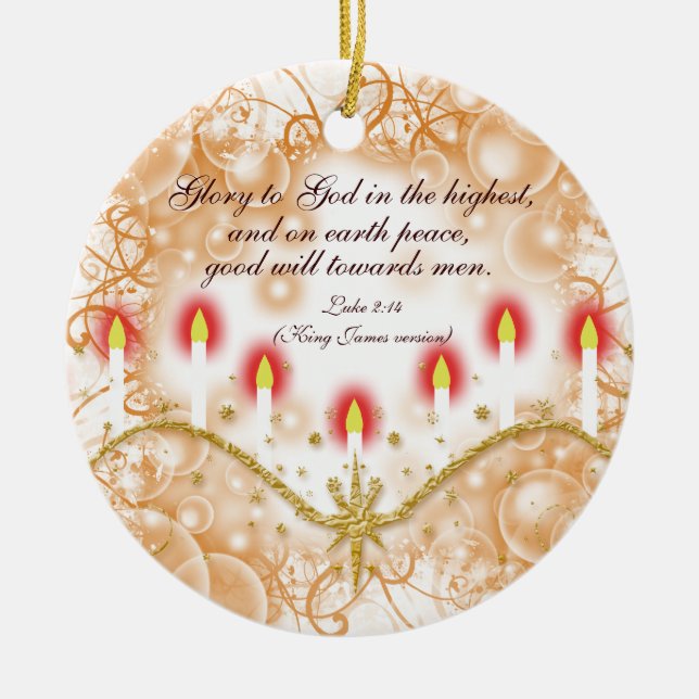 Christian verse Christmas candles Ceramic Ornament (Front)