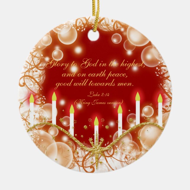 Christian verse Christmas candles Ceramic Tree Decoration (Front)