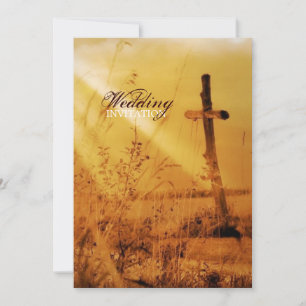 Christian vintage country cross wedding invitation