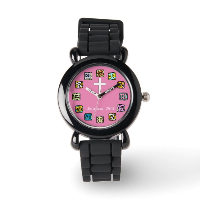 Christian Watches for Kids - Silver & Pink (Front)