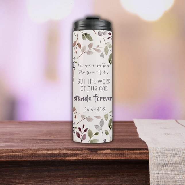 Christian Watercolor Fall Leaf Pattern Scripture Thermal Tumbler (Creator Uploaded)