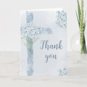 Christian watercolor floral cross thank you card