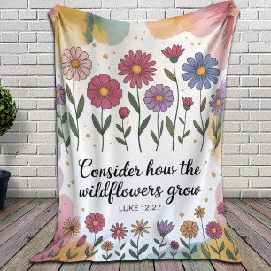 Christian Watercolor Floral Scripture  Fleece Blanket
