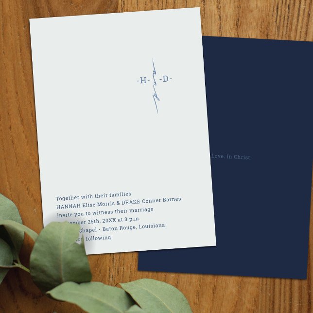 Christian Wedding | Blue Couple's Initials Cross Invitation (Creator Uploaded)
