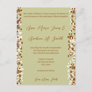 Christian Wedding Earthy Hues Love Never Fails Invitation Postcard