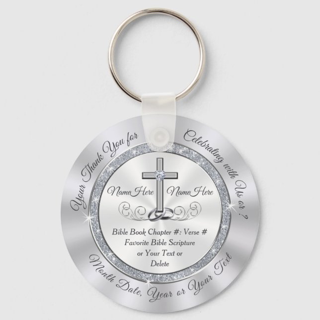 Christian Wedding Favours for Guests, Personalised Key Ring (Front)