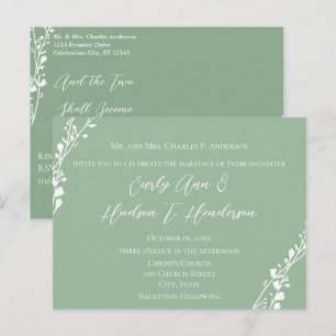 Christian Wedding Floral Green and Blue Invitation Postcard