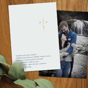 Christian Wedding Gold Couple's Initials Cross Invitation