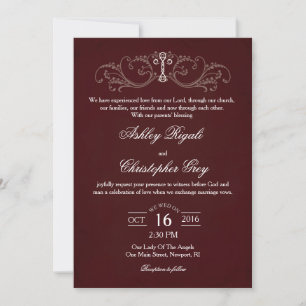 Christian Wedding Invitation - Burgundy & Grey