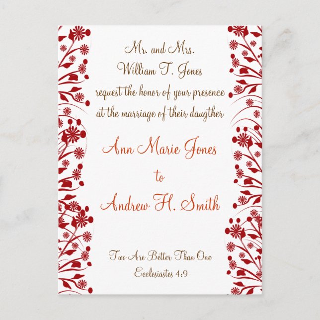 Christian Wedding Invitation Carmel and Blueberry Postcard (Front)