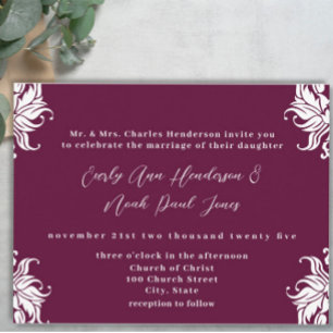 Christian Wedding Invitation Deep Plum