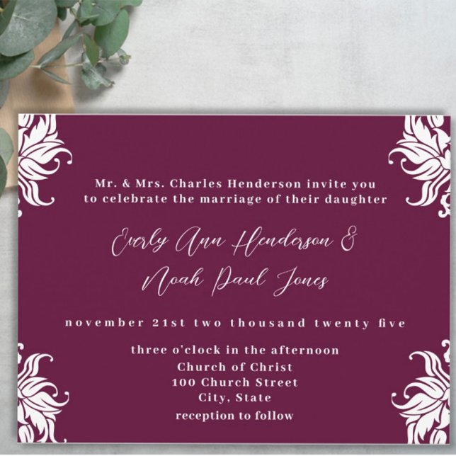 Christian Wedding Invitation Deep Plum Postcard (Creator Uploaded)