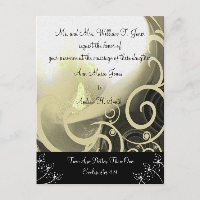 Christian Wedding Invitation Green Cala Lily Postcard (Front)