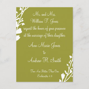 Christian Wedding Invitation Nature's Green & Blue Postcard