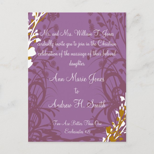 Christian Wedding Invitation Purple Elegance (Front)