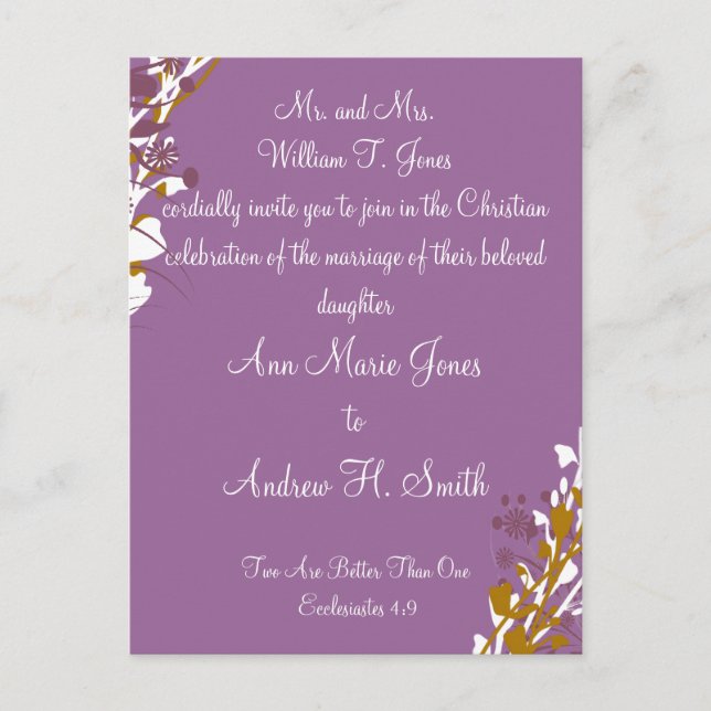 Christian Wedding Invitation Purple Elegance (Front)