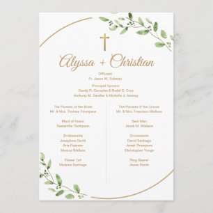 Christian Wedding Party Greenery Gold Cross Invitation