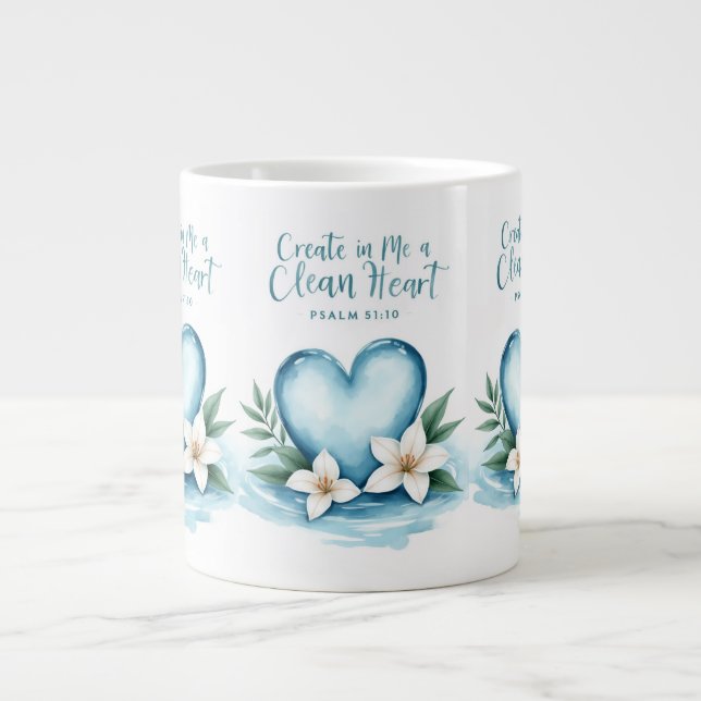 Christian Wedding Psalm 51 Watercolor Heart Mug (Front)