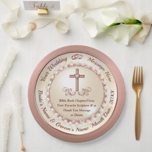 Christian Wedding Reception Ideas, Rose Gold Paper Plate