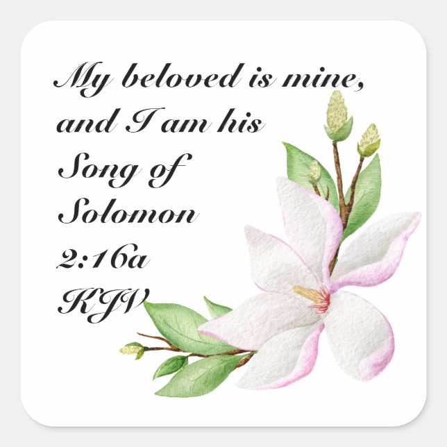 Christian Wedding Sticker - Watercolor Magnolias (Front)