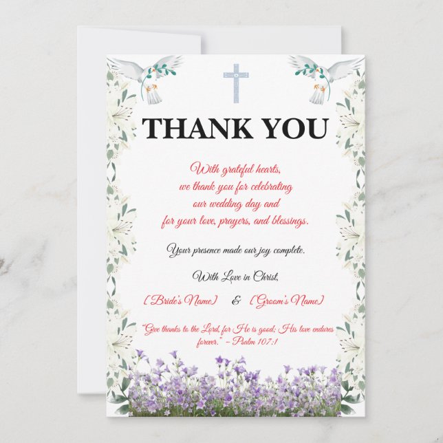 Christian Wedding Thank You Card with Cross (Front)