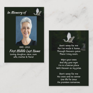 Christian White Egret Bird Memorial Keepsake Business Card