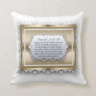 Christian Wisdom Gold Bible Quote Proverbs 3:13 Cushion