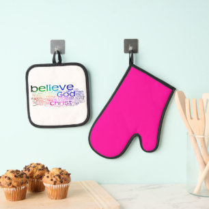 Christian word cloud oven mitt & pot holder set