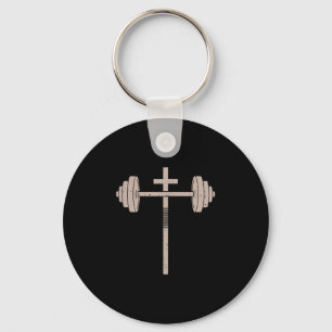 Christian Workout Dumbbell Cross Barbell Gym Jesus Key Ring