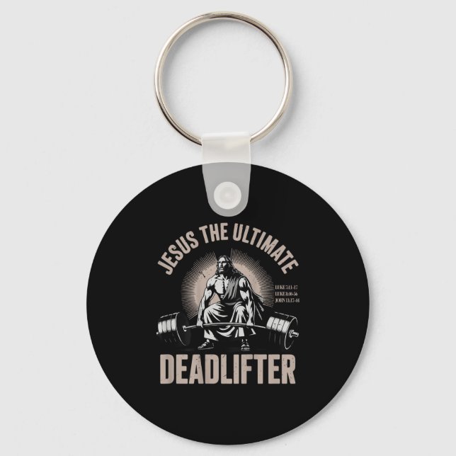 Christian Workout Gym Jesus The Deadlifter On Back Key Ring (Front)