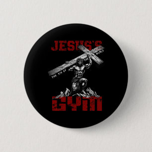 Christian Workout Tee Jesus's Gym Bodybuilder Moti 6 Cm Round Badge
